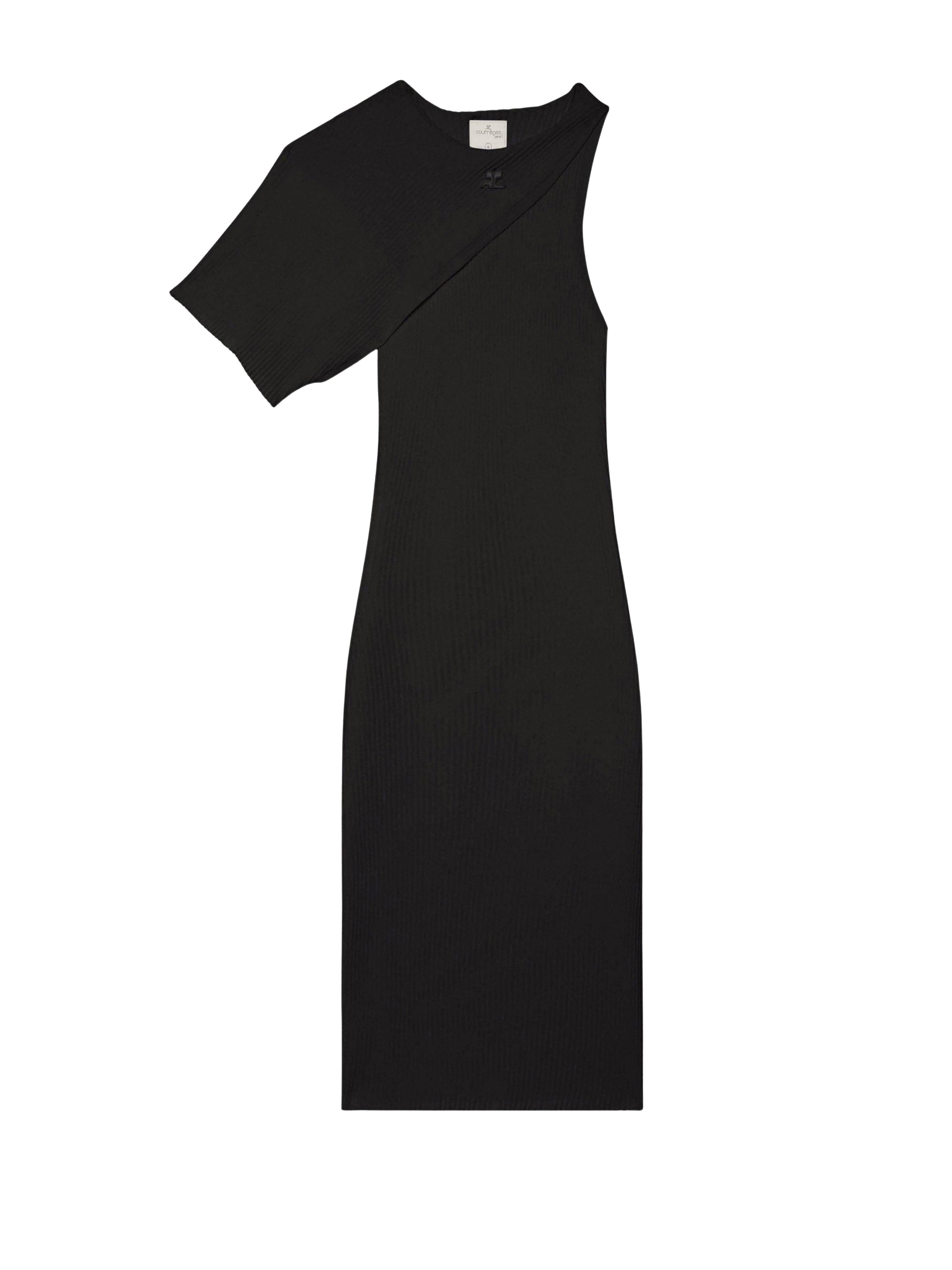 Long asymmetrical ribbed knit Dress - Black