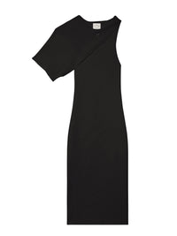 Long asymmetrical ribbed knit Dress - Black