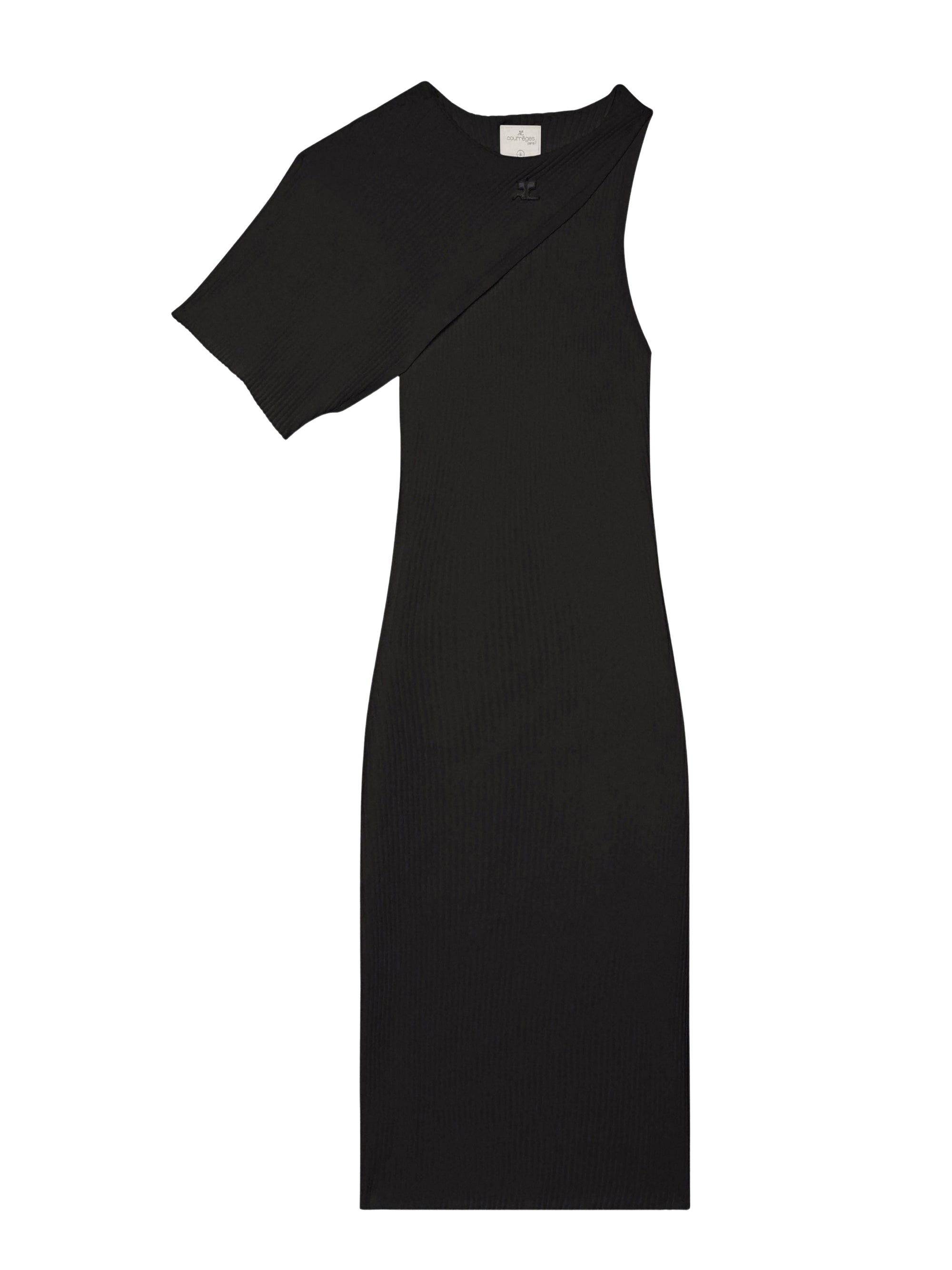 Long asymmetrical ribbed knit Dress - Black