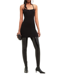 Rib knit strap mini Dress - Black