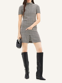 Tailored prince of wales wool mini Skirt - Sand & Mud Brown