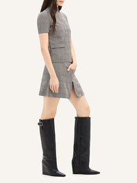 Tailored prince of wales wool mini Skirt - Sand & Mud Brown