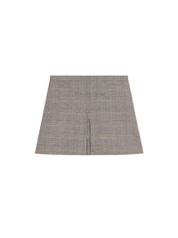 Tailored prince of wales wool mini Skirt - Sand & Mud Brown
