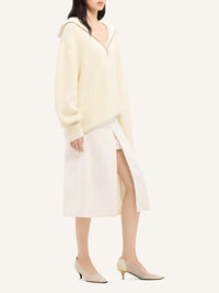 Tailored zipped twill midi Skirt - Natural