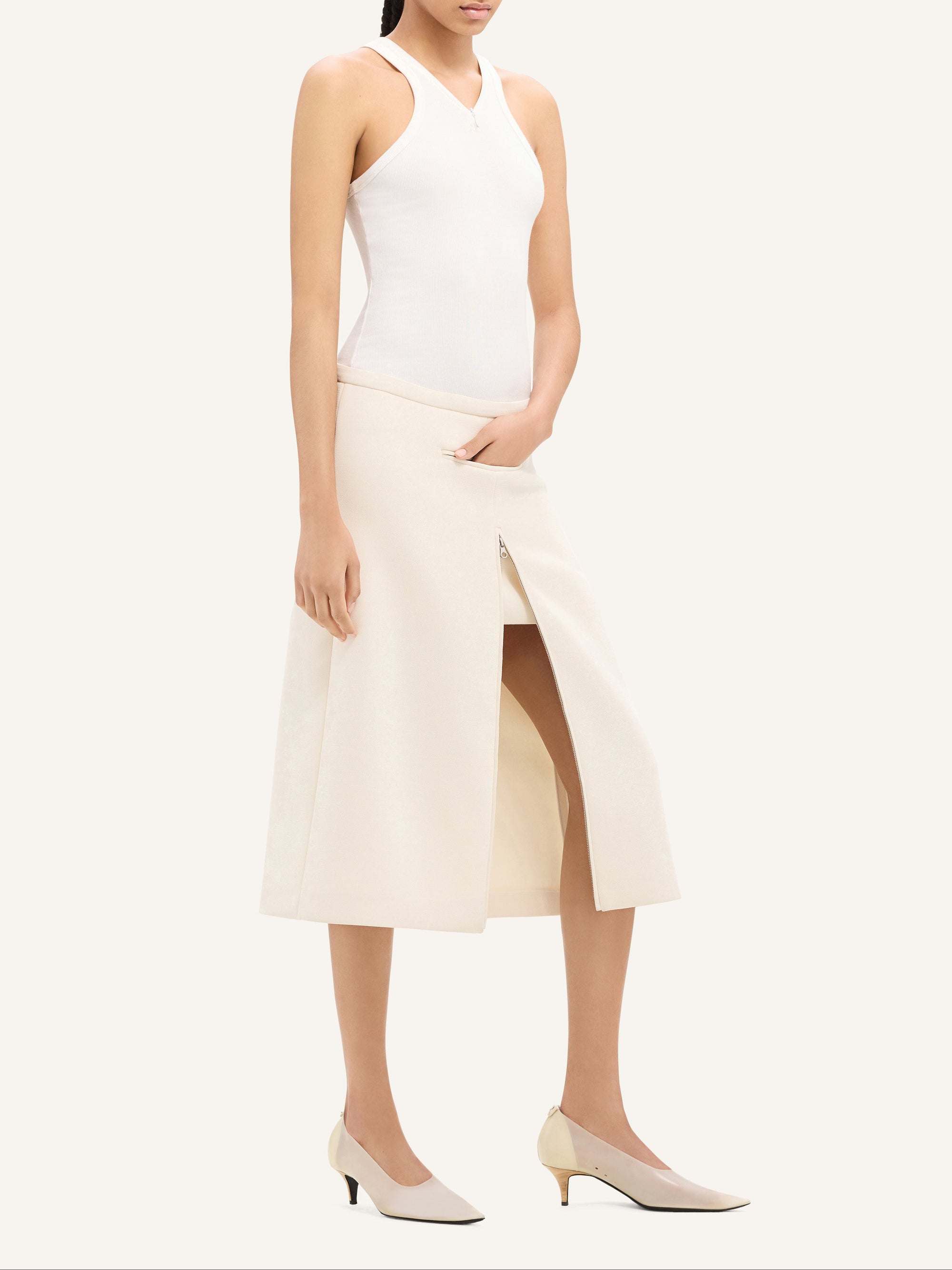 Tailored heritage crepe midi Skirt - Natural