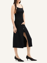 Tailored heritage crepe midi Skirt - Black