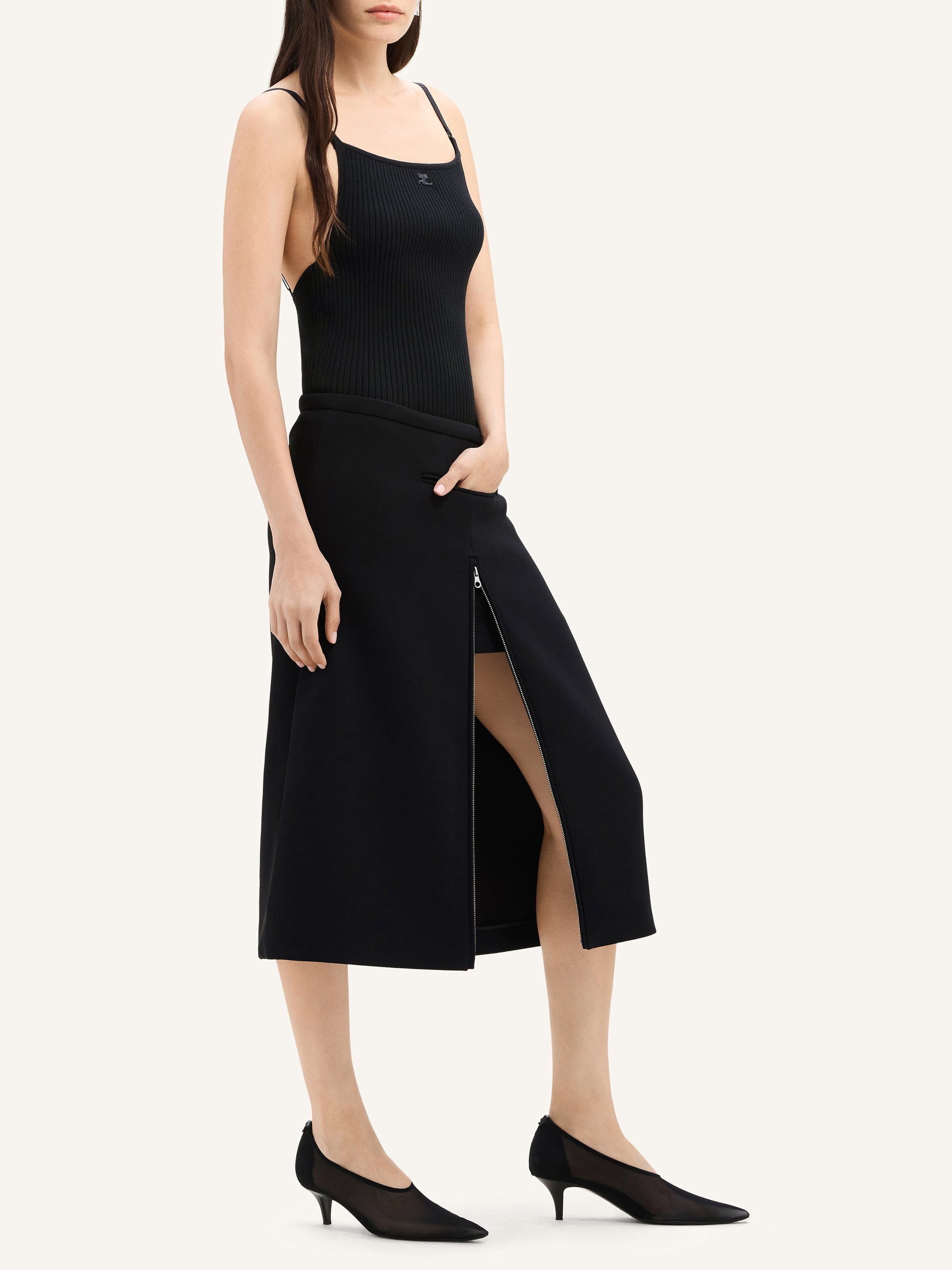 Tailored heritage crepe midi Skirt - Black