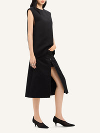 Tailored zipped satin midi Skirt - Black
