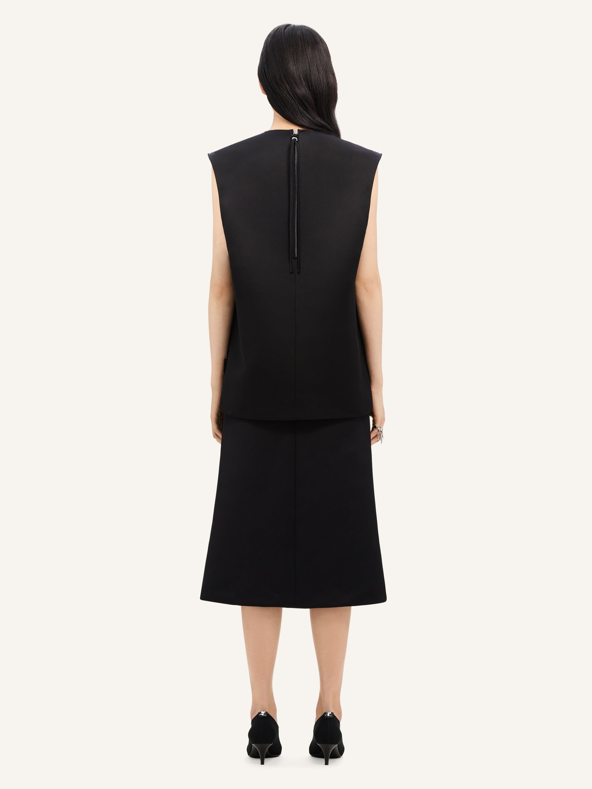 Tailored zipped satin midi Skirt - Black