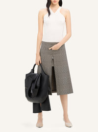 Zipped prince of wales midi Skirt - Sand & Mud Brown