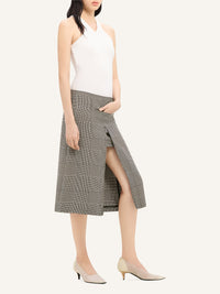 Zipped prince of wales midi Skirt - Sand & Mud Brown