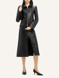 Tailored zipped vinyl midi Skirt - Black