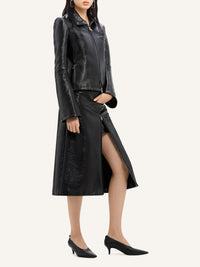 Tailored zipped vinyl midi Skirt - Black