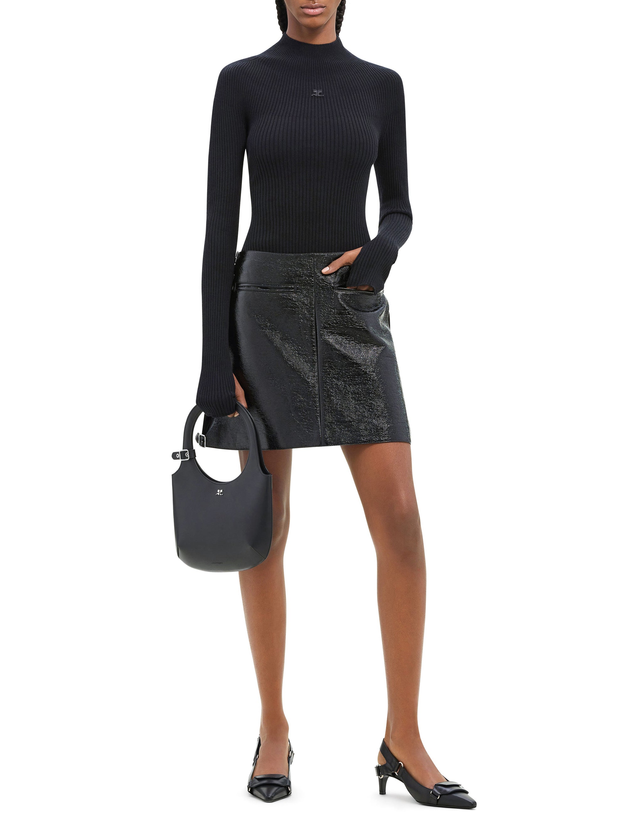 Multi sangle vinyl mini Skirt - Black