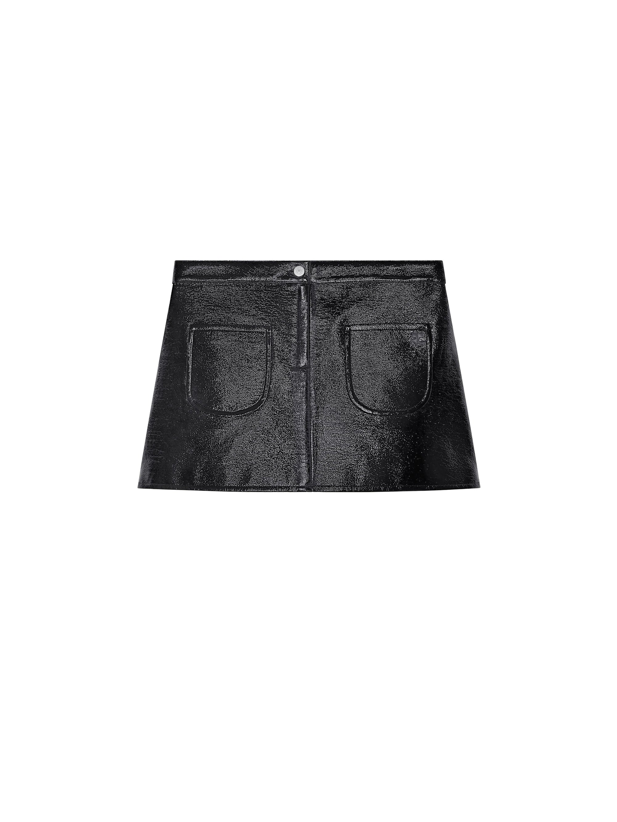 2-pocket vinyl mini Skirt - Black
