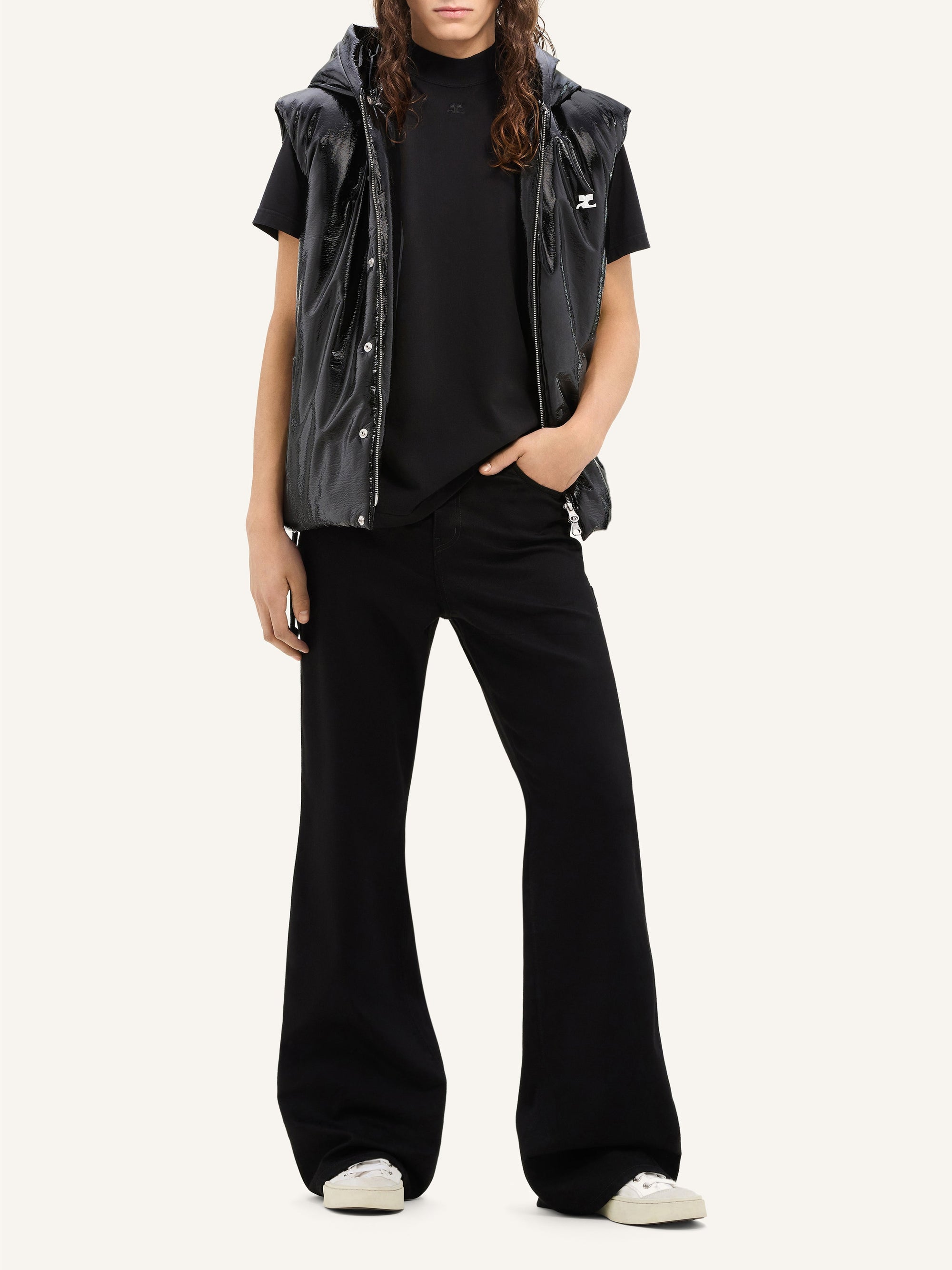 Sleeveless vinyl puffer Jacket - Black