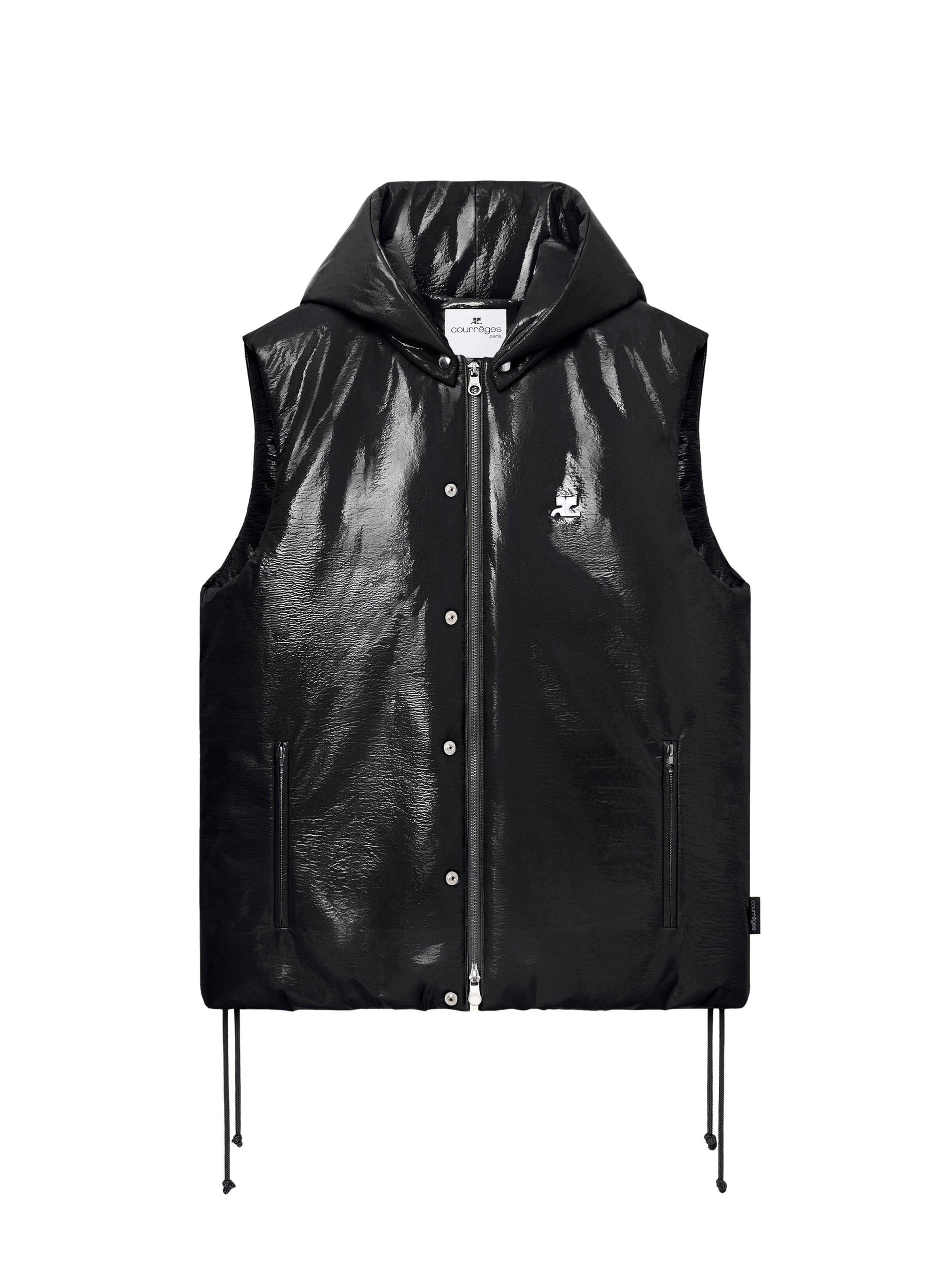 Sleeveless vinyl puffer Jacket - Black