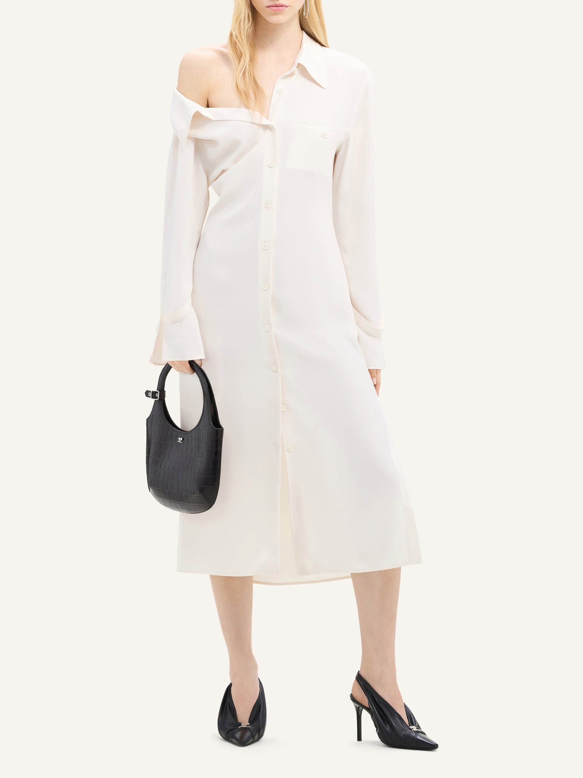 Modular crepe shirt Dress - Natural