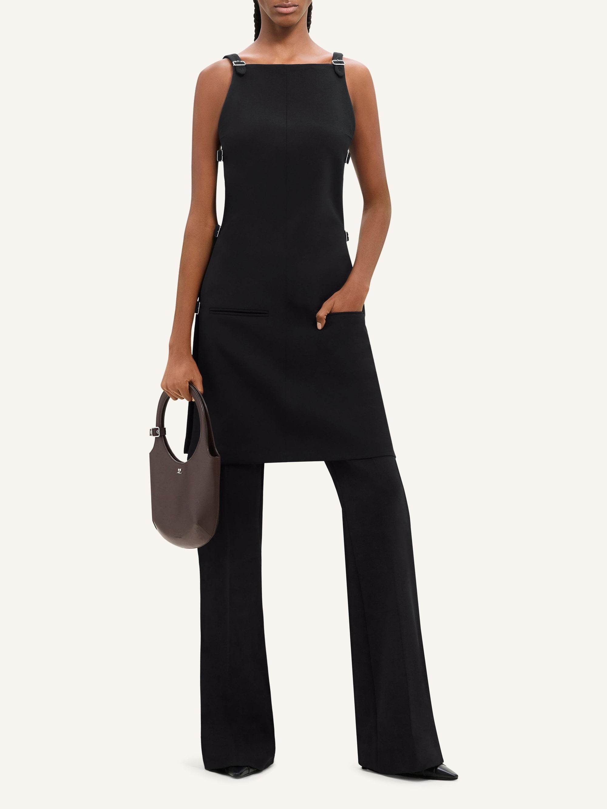 Multi sangle wool mini Dress - Black