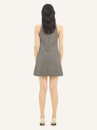 Sleeveless prince of wales a-line wool Dress - Sand & Mud Brown