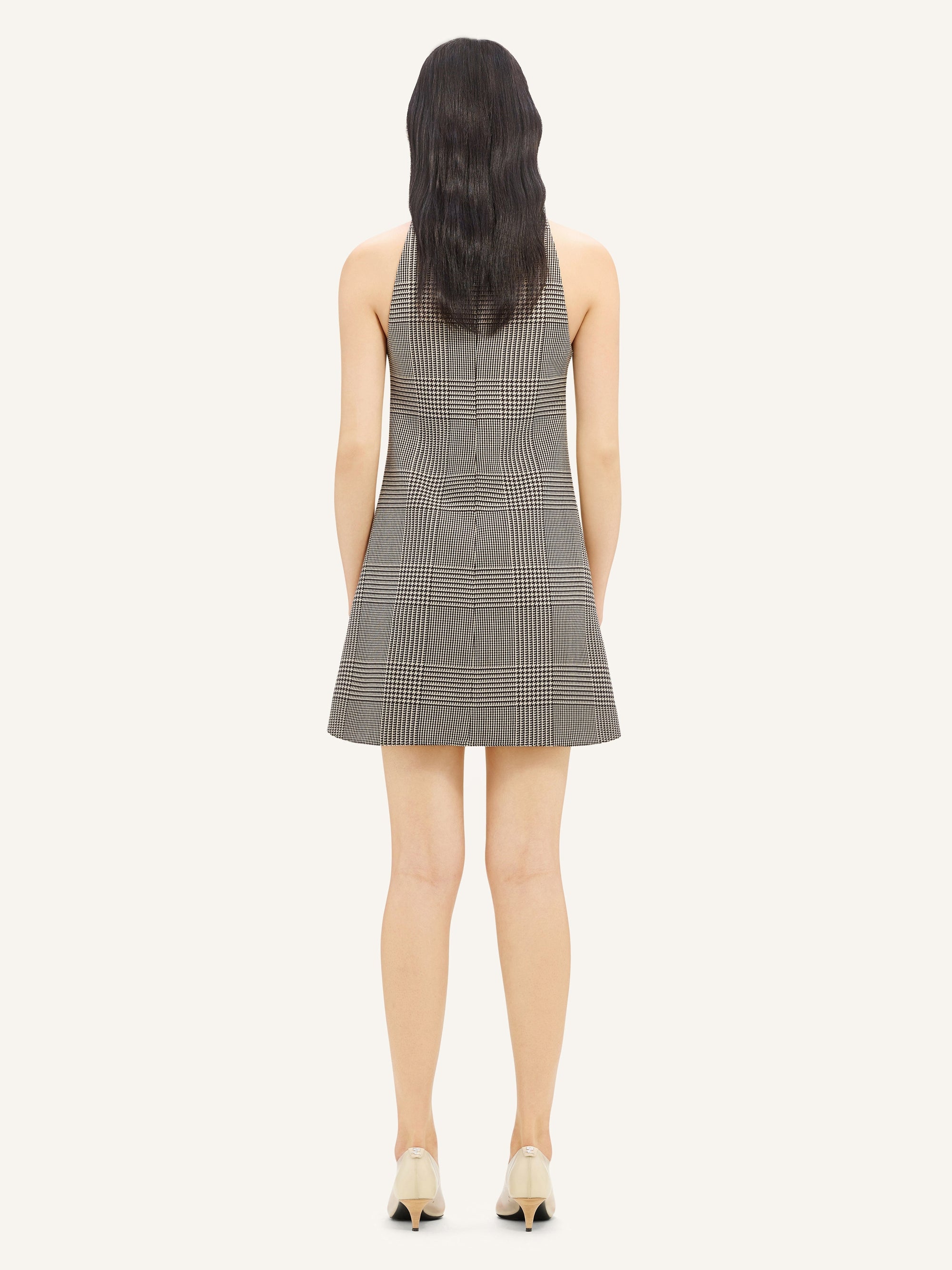 Sleeveless prince of wales a-line wool Dress - Sand & Mud Brown