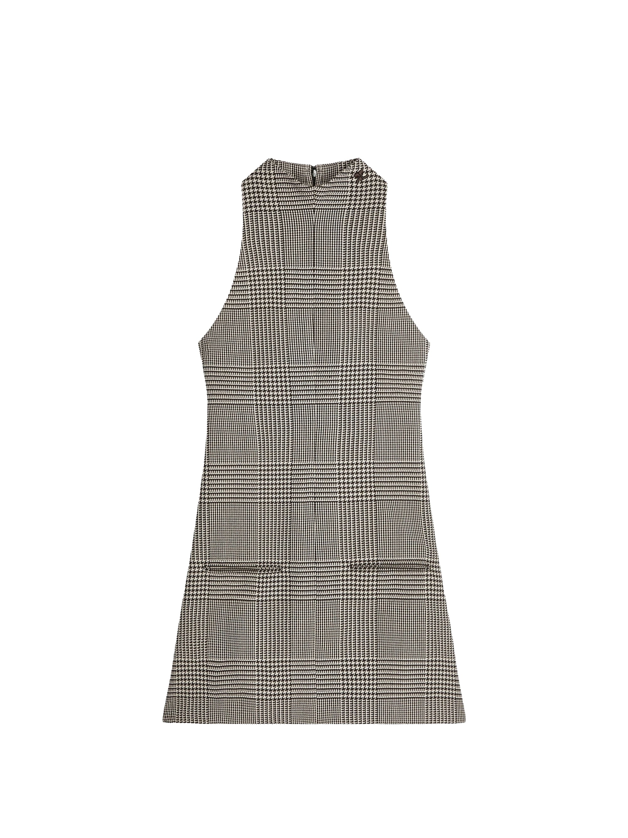 Sleeveless prince of wales a-line wool Dress - Sand & Mud Brown