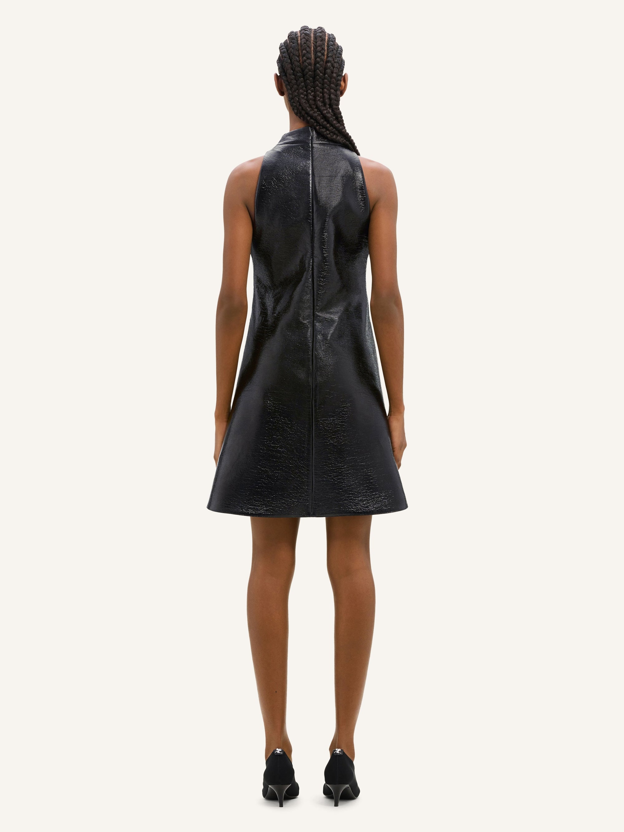 Sleeveless vinyl a-line Dress - Black