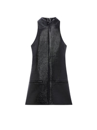 Sleeveless vinyl a-line Dress - Black