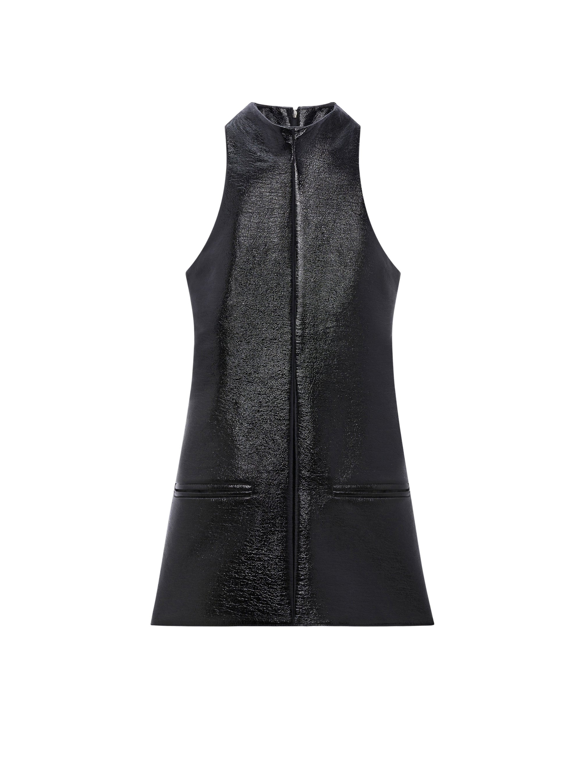 Sleeveless vinyl a-line Dress - Black