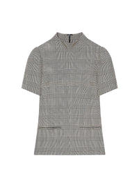 High collar prince of wales wool Top - Sand & Mud Brown