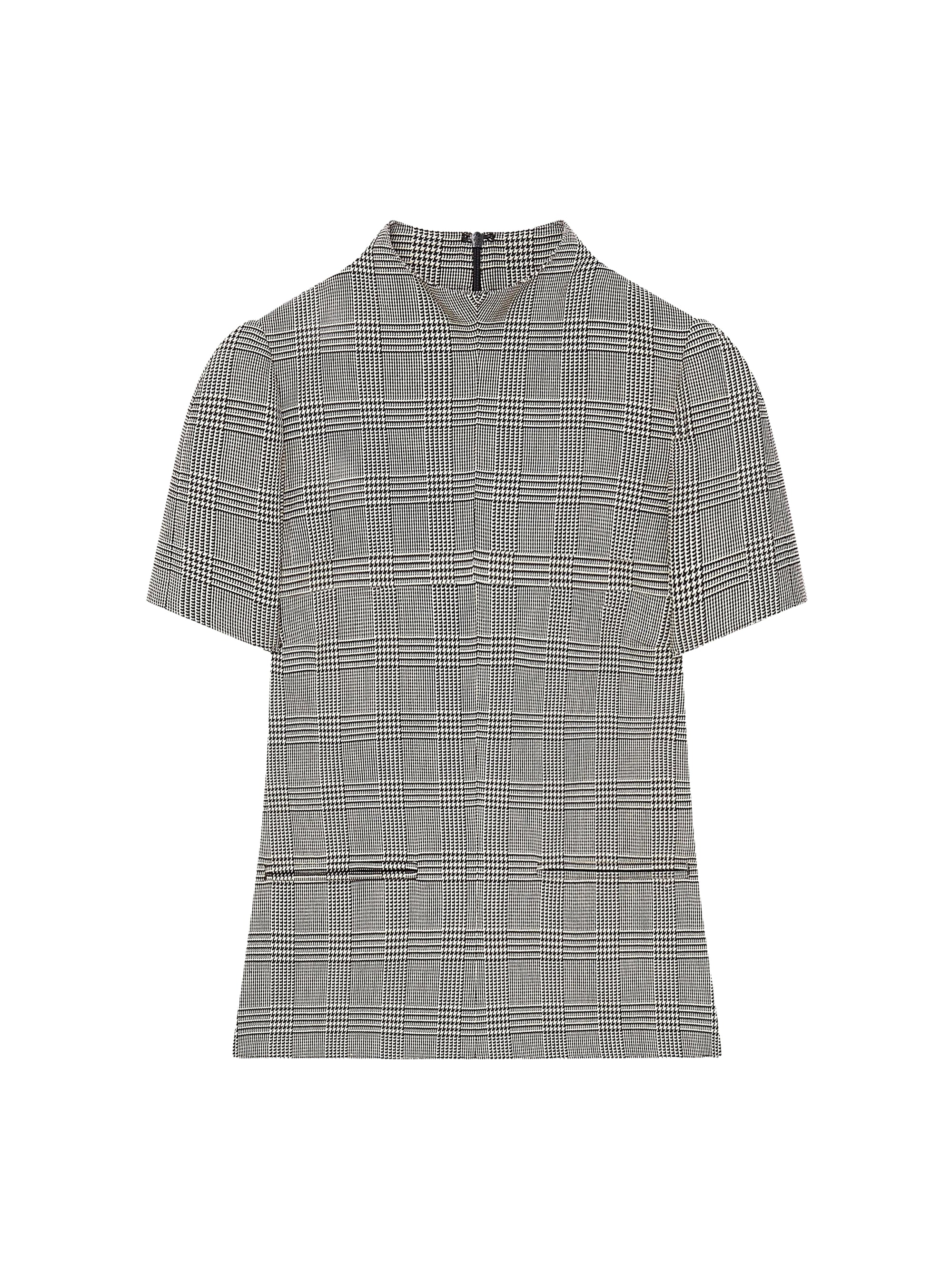 High collar prince of wales wool Top - Sand & Mud Brown