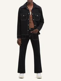 Double pocket topstitched denim Shirt - Black & White