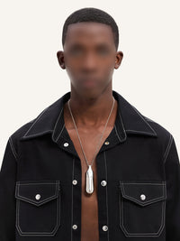 Double pocket topstitched denim Shirt - Black & White