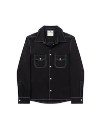 Double pocket topstitched denim Shirt - Black & White