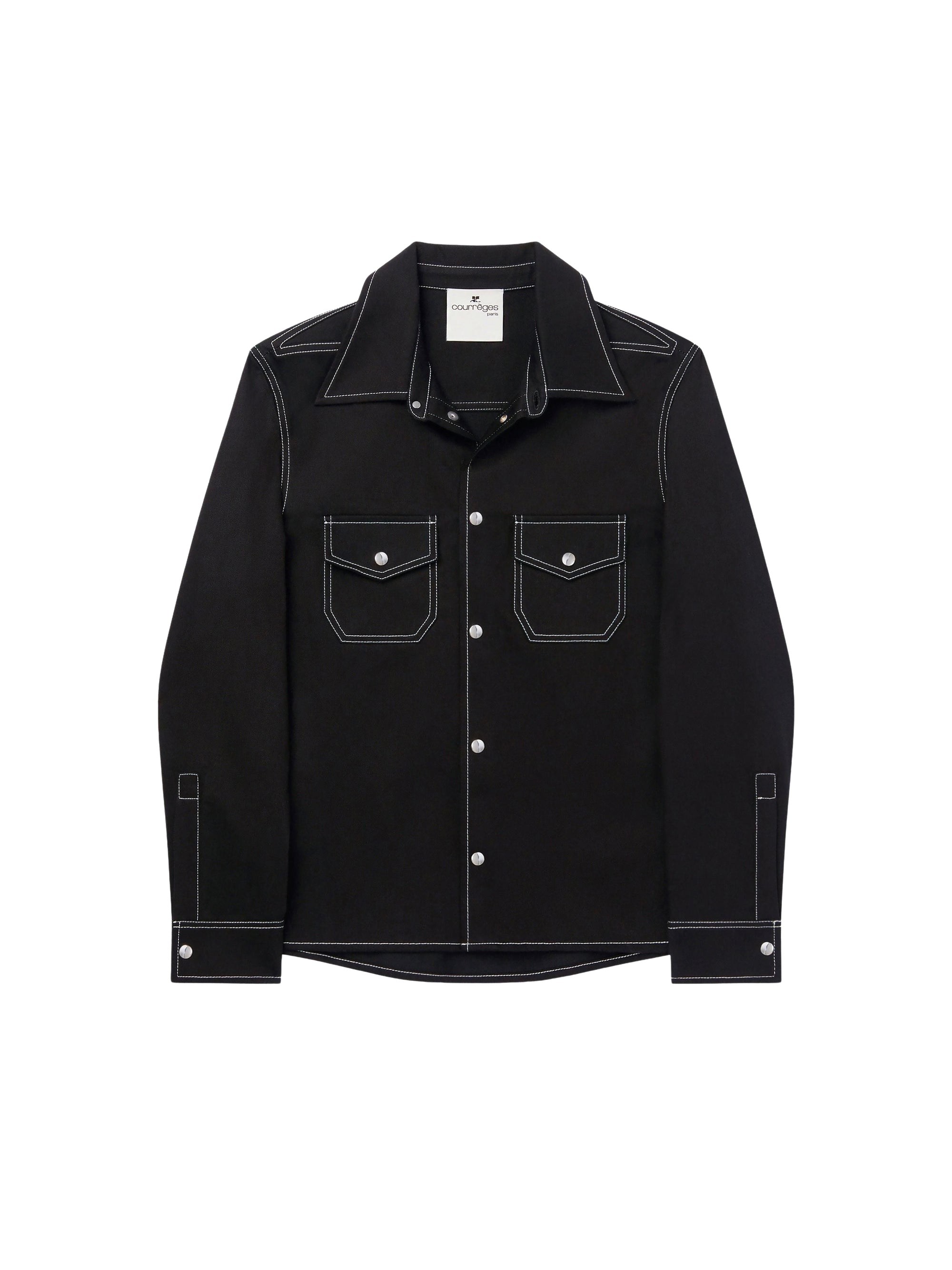 Double pocket topstitched denim Shirt - Black & White