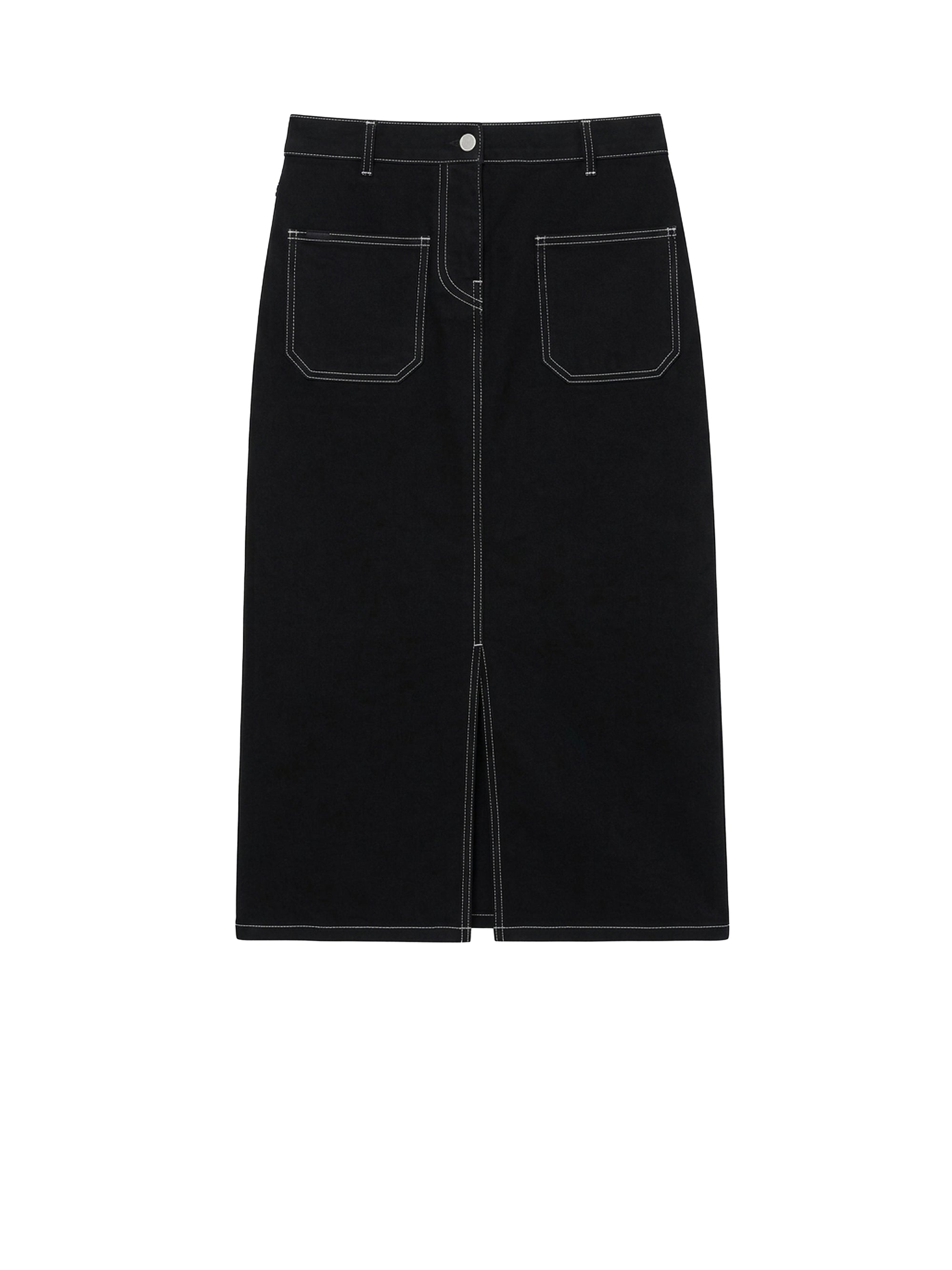 2-pocket topstitched denim midi Skirt - Black & White
