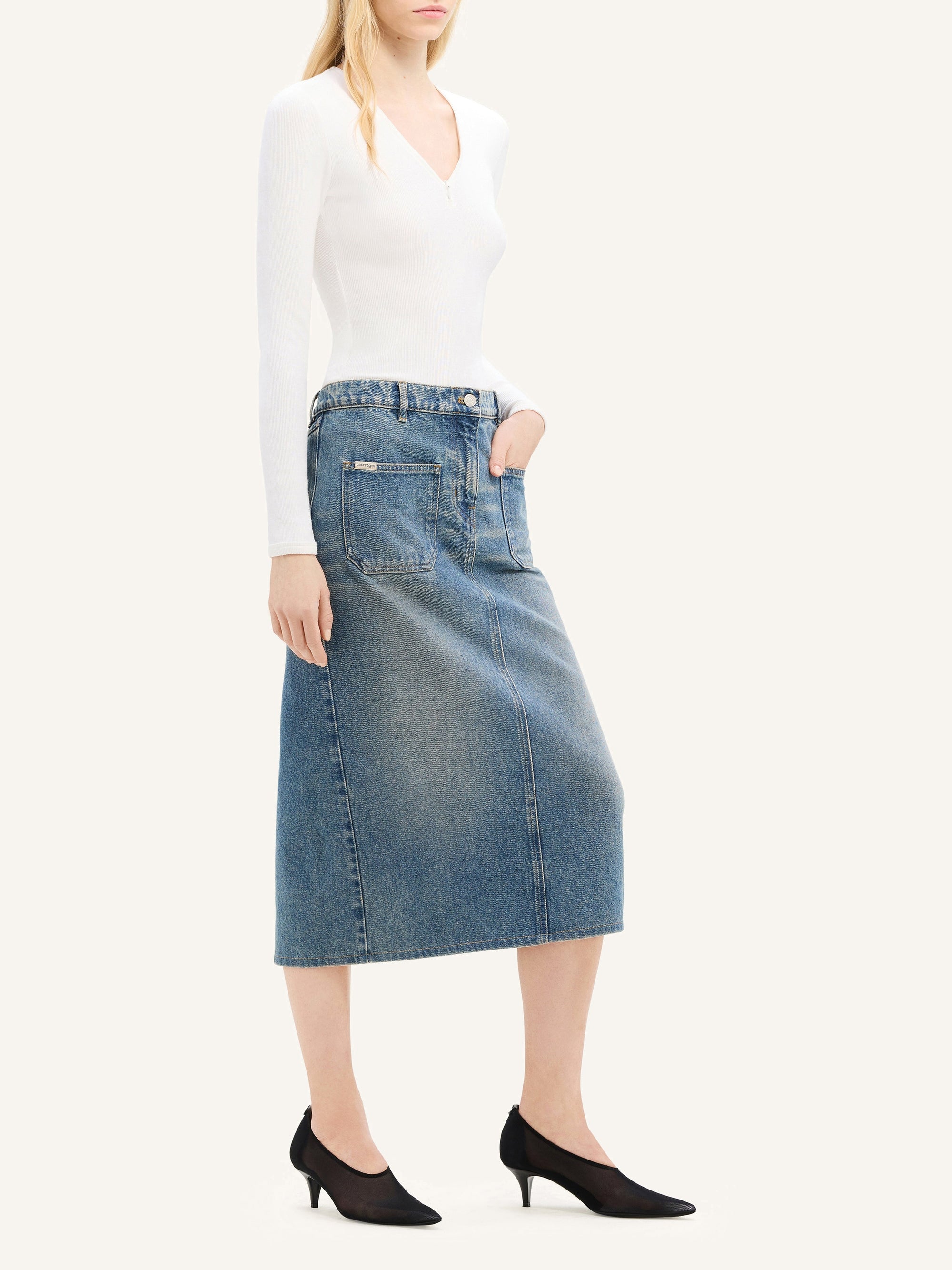 2-pocket denim Skirt - Vintage Medium Blue