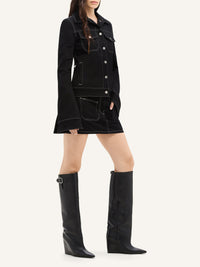 2-pocket topstitched denim mini Skirt - Black & White