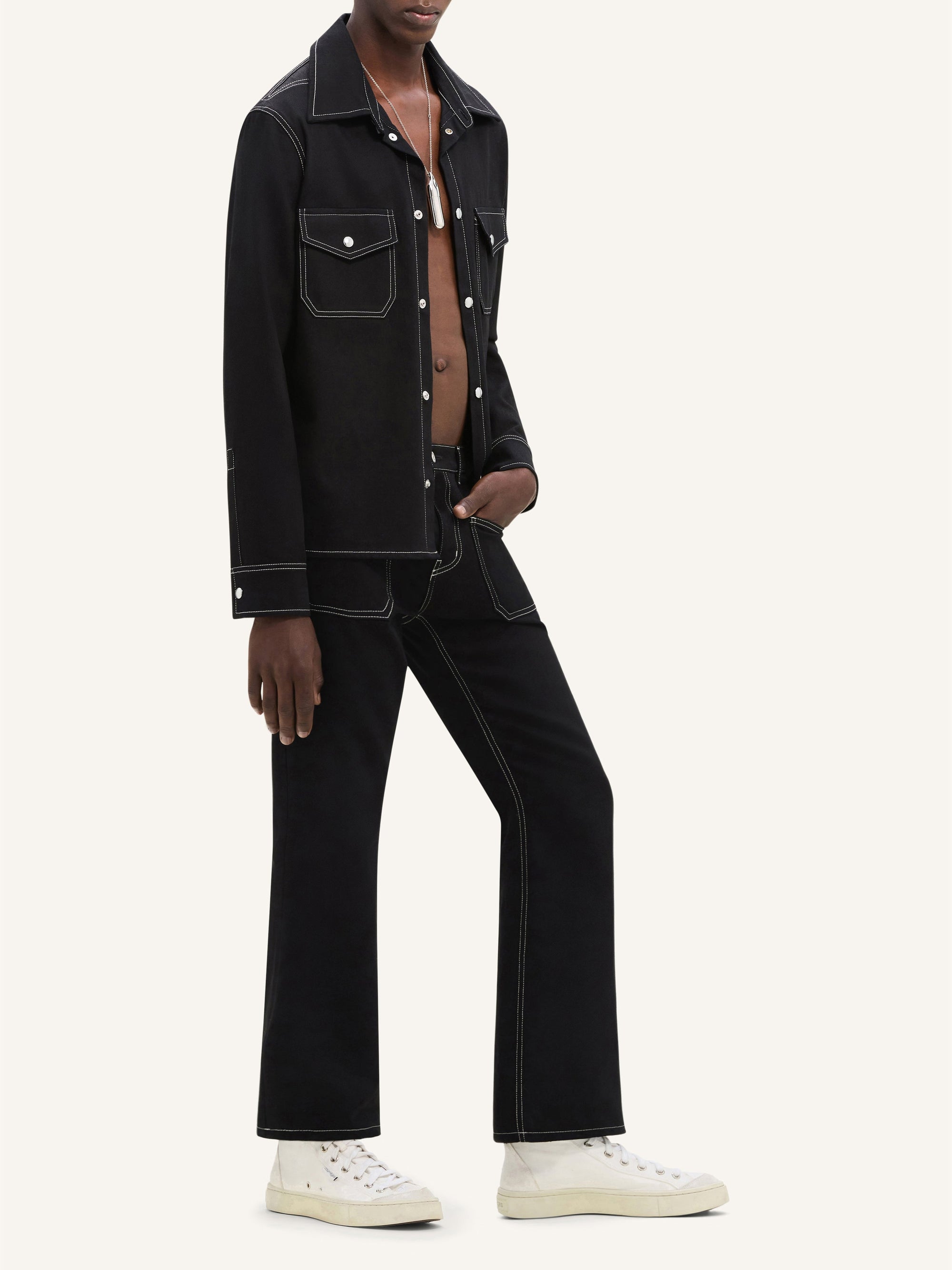 2-pocket topstitched denim Pant - Black & White