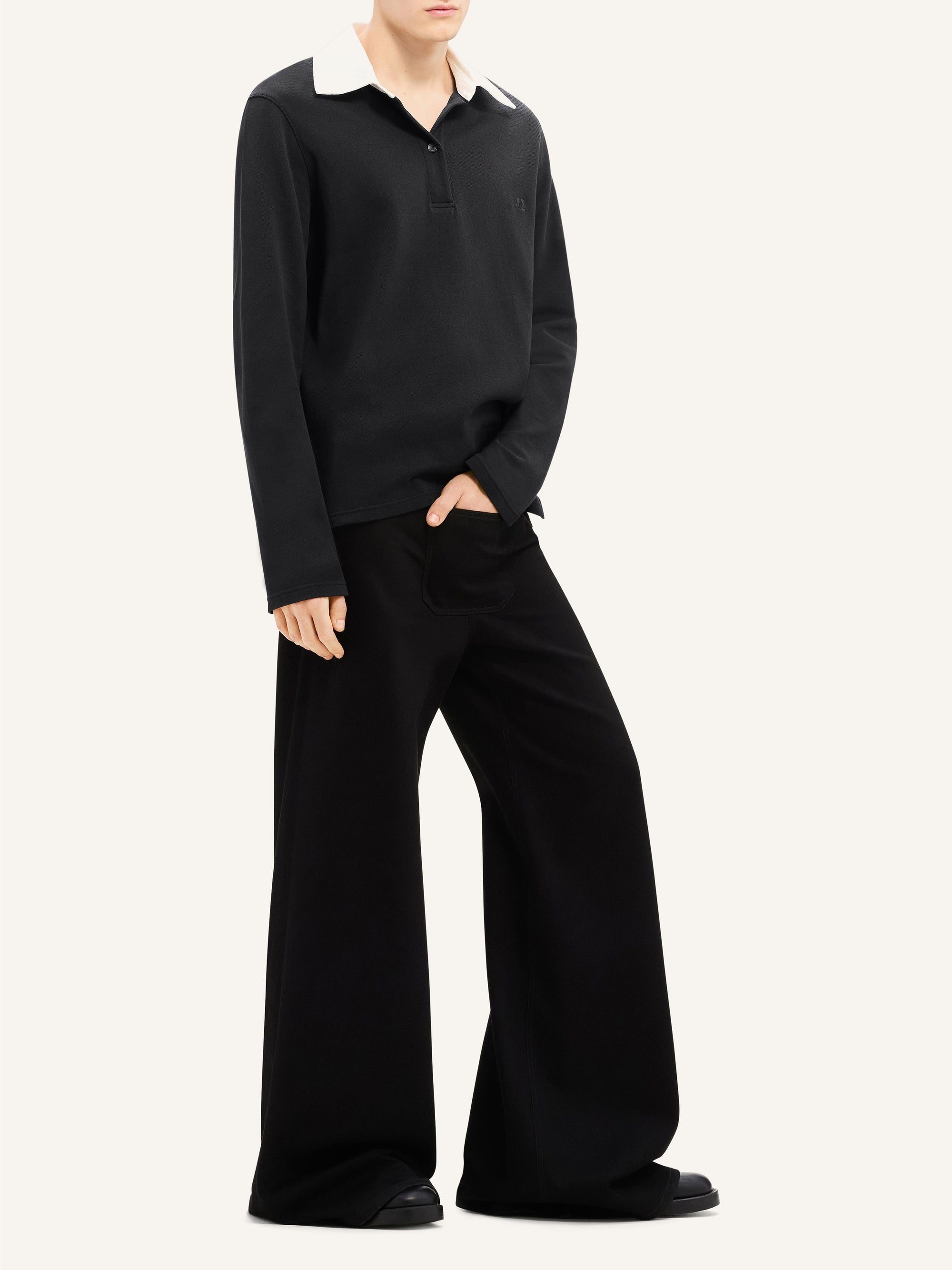 Single front pocket denim baggy Pant - Black