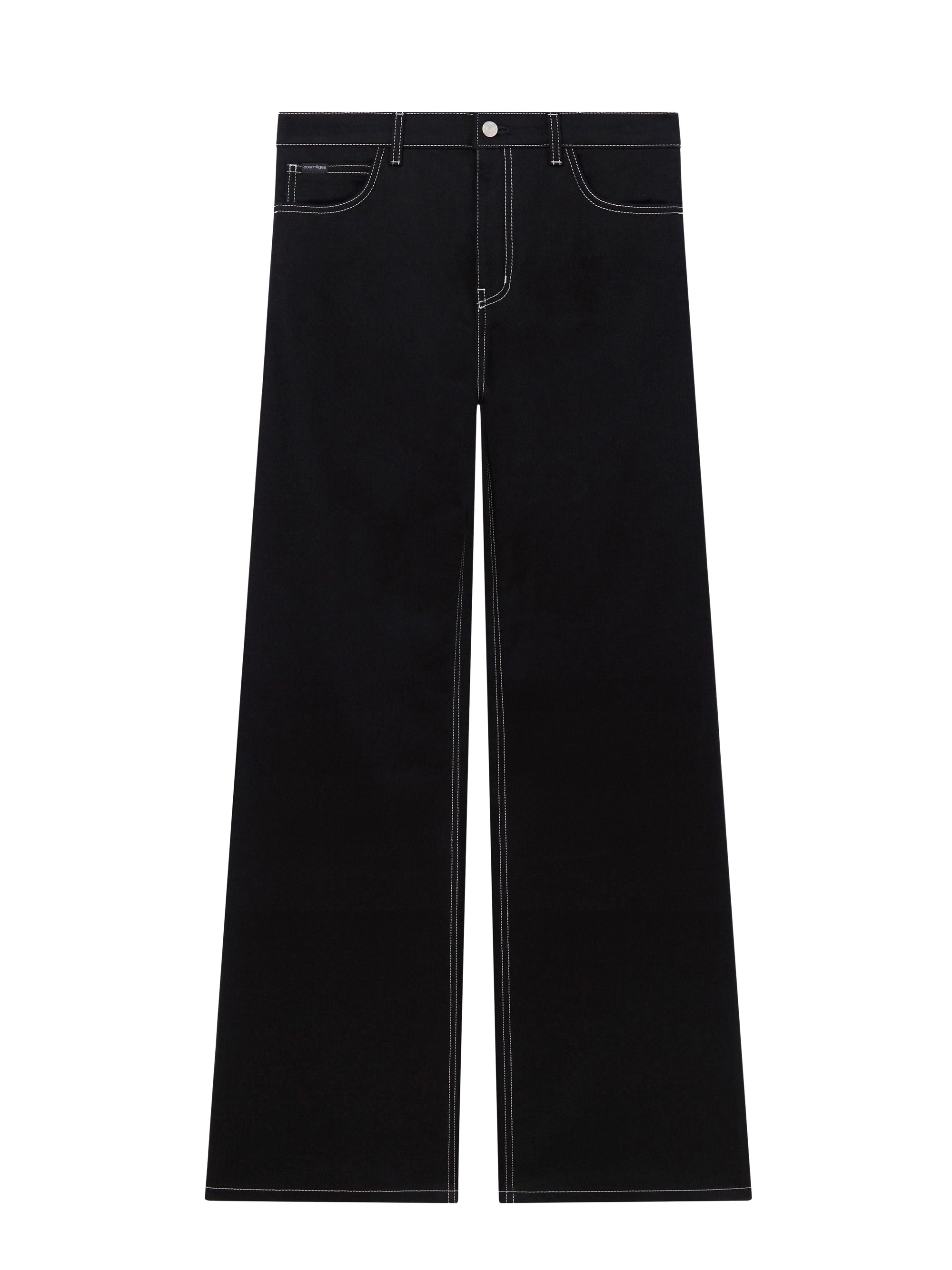 Hammer topstitched denim baggy Pant - Black & White