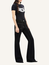 2-pocket topstitched denim bootcut Pant - Black & White