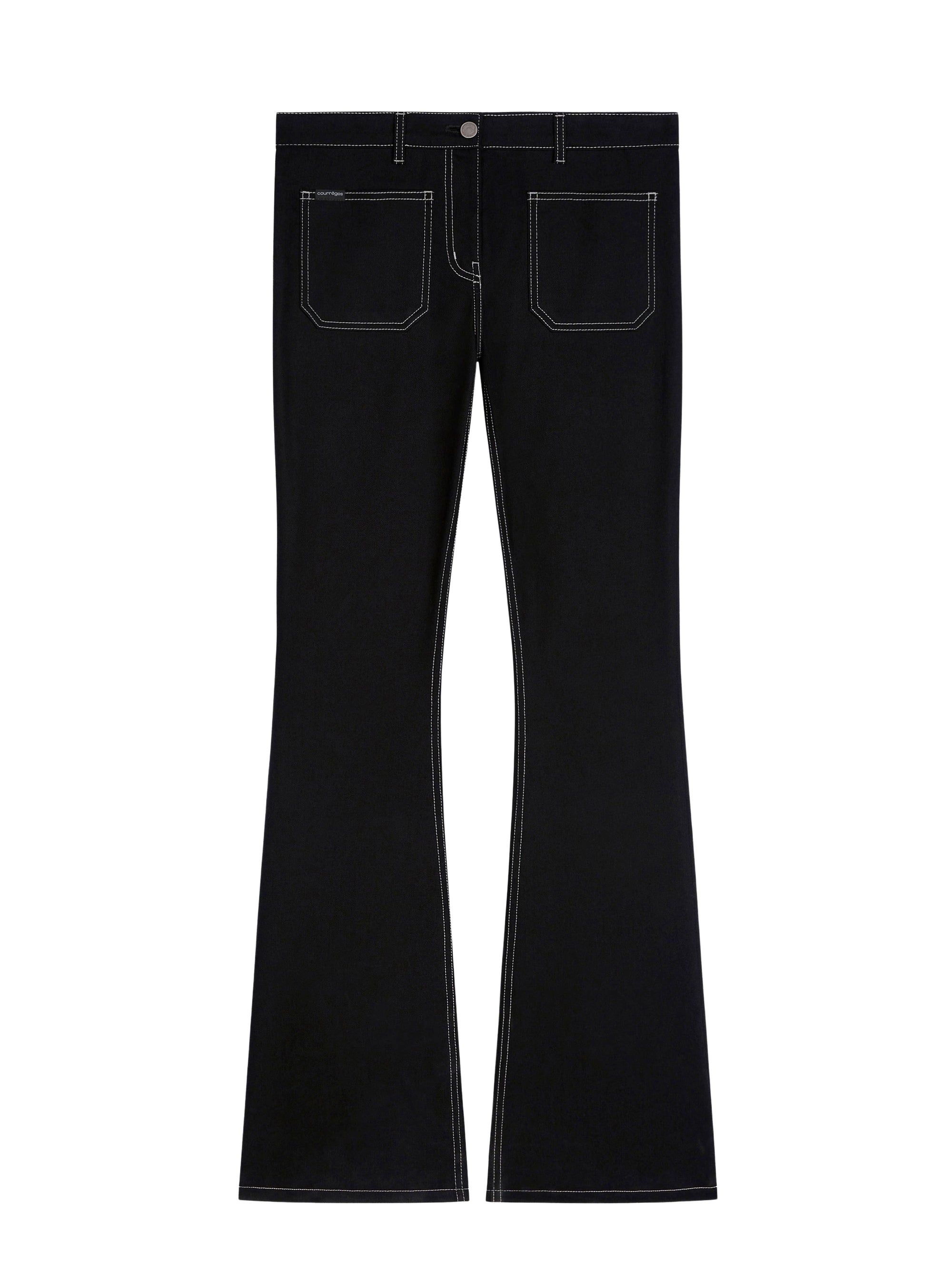2-pocket topstitched denim bootcut Pant - Black & White