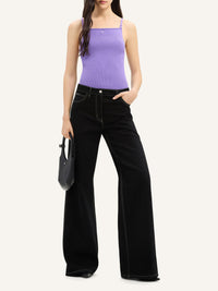 Hammer topstitched denim baggy Pant - Black & White
