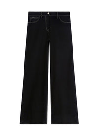 Hammer topstitched denim baggy Pant - Black & White