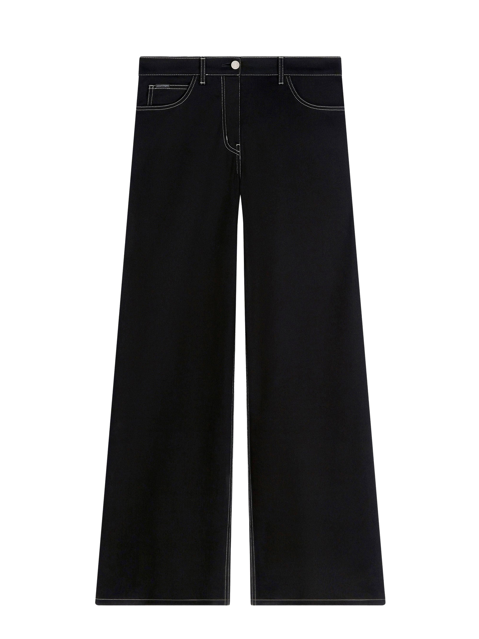 Hammer topstitched denim baggy Pant - Black & White