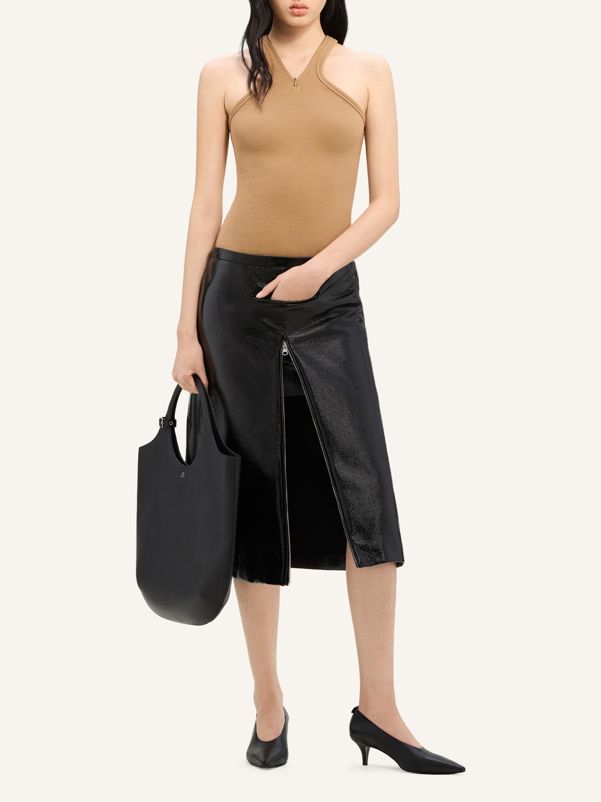 Criss cross 90's rib tank Top - Toffee