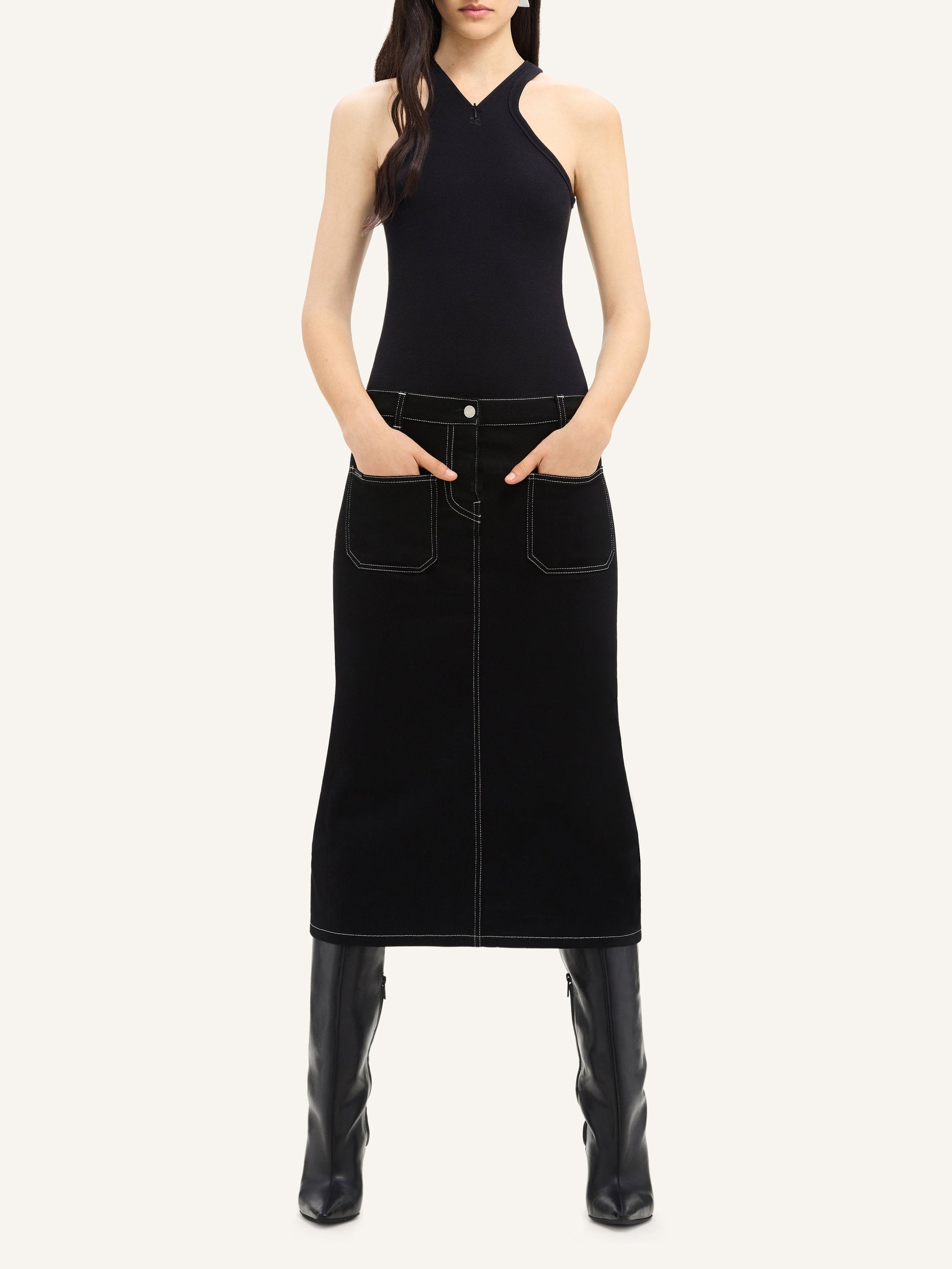Criss cross 90's rib tank Top - Black