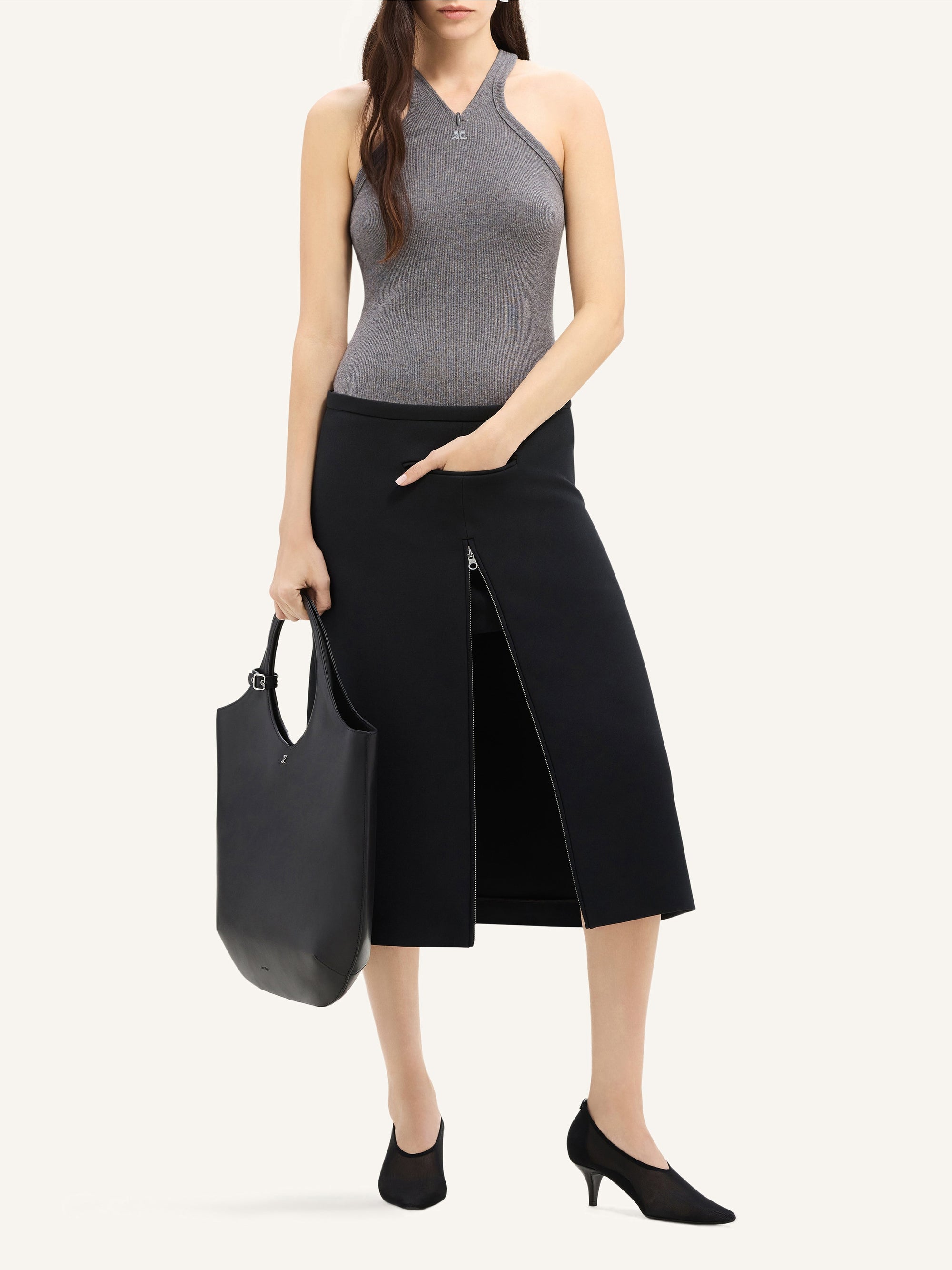 Criss cross 90's rib tank Top - Dark Heather Grey