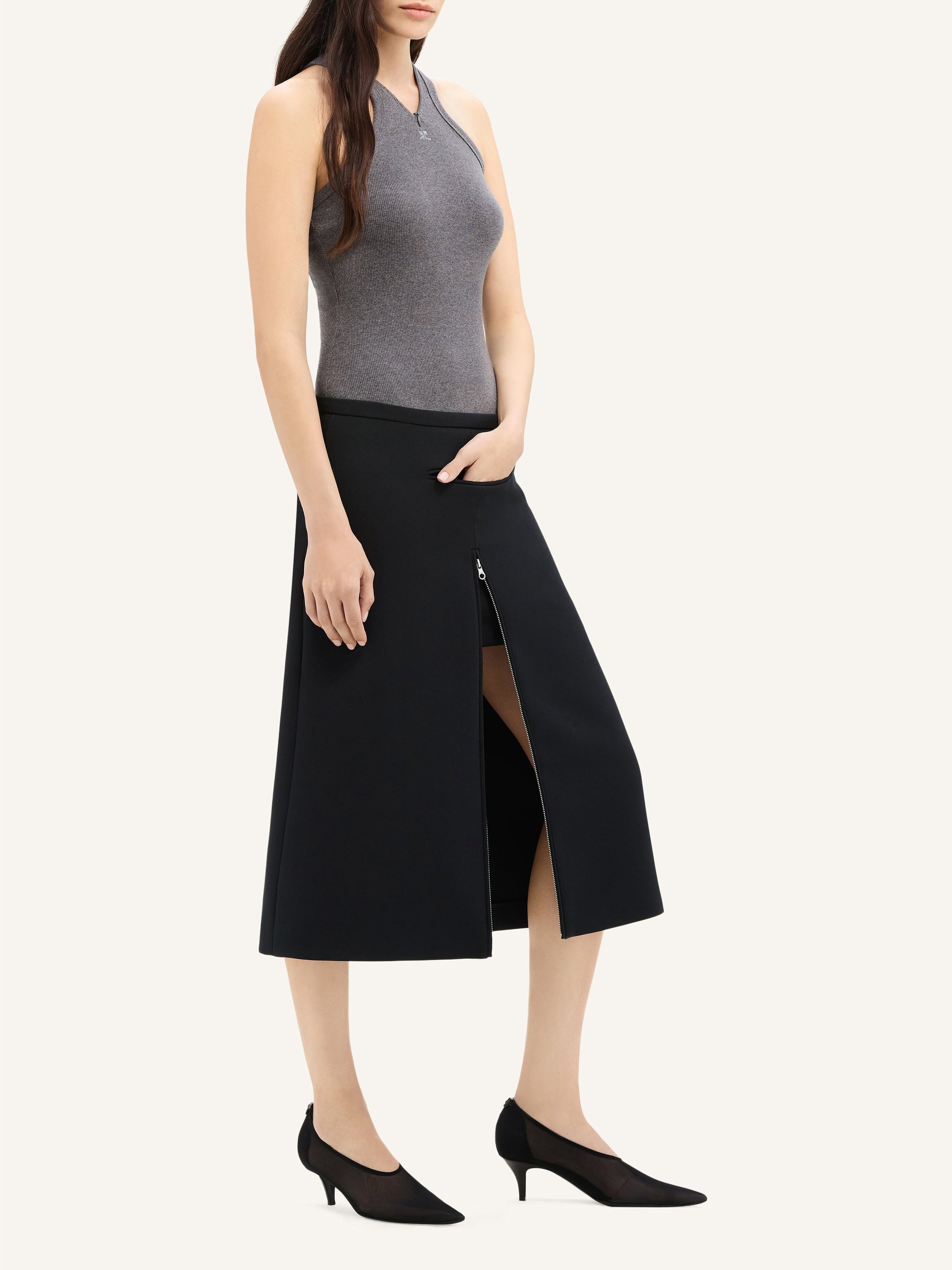 Criss cross 90's rib tank Top - Dark Heather Grey